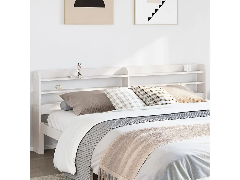 Kopfteil mit Ablage weiß 200 cm Kiefer Massivholz