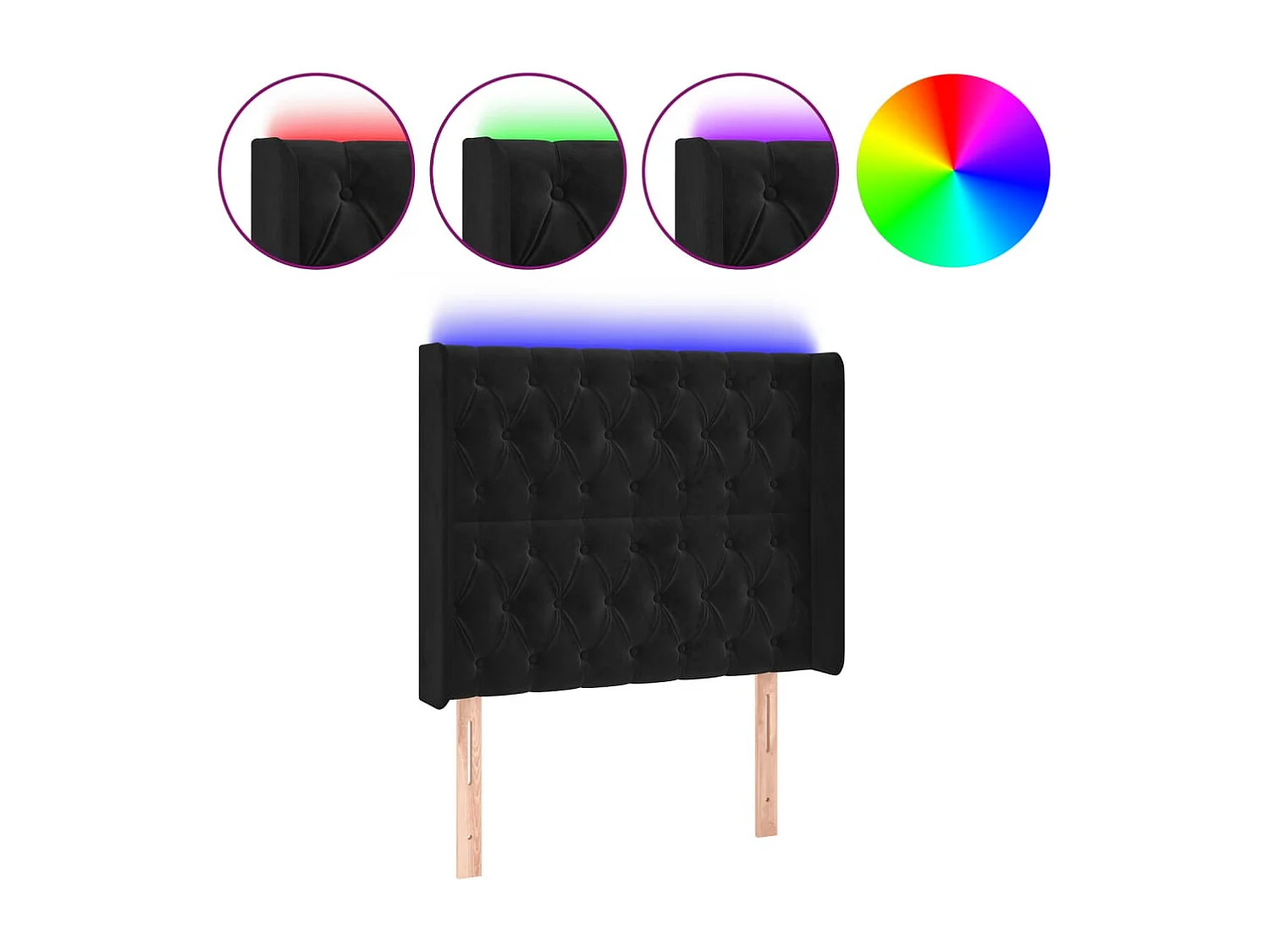 Cabecero LED Terciopelo Negro 103x16x118/128 cm