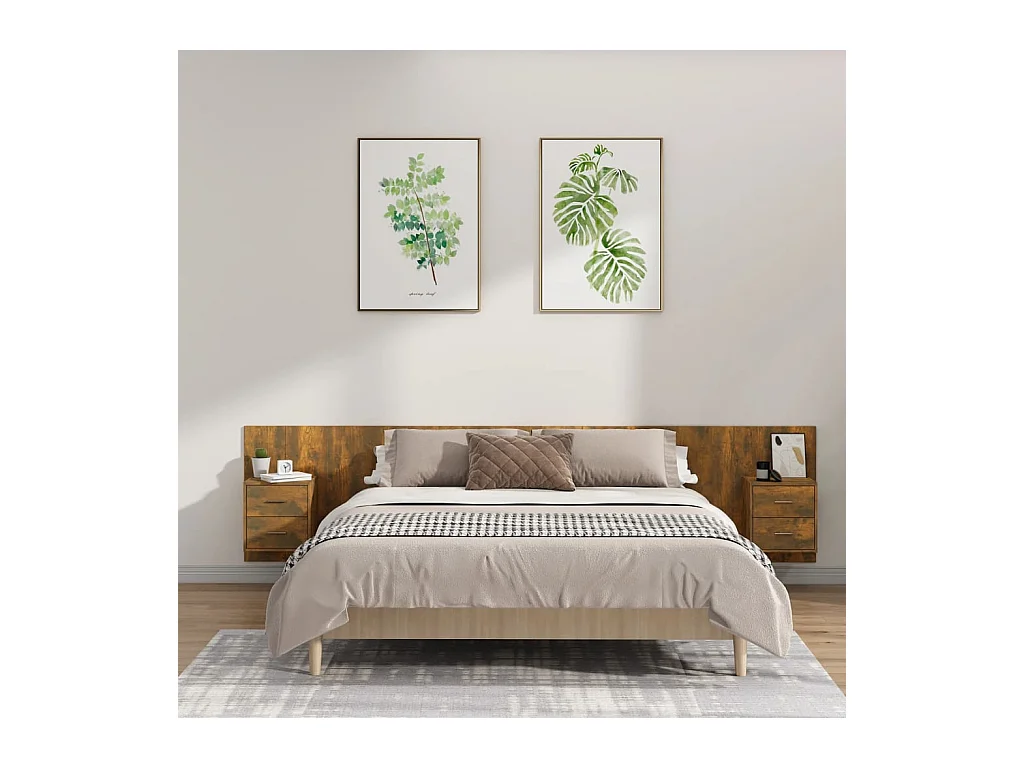 Cabecero con armarios Roble ahumado Madera de ingeniería