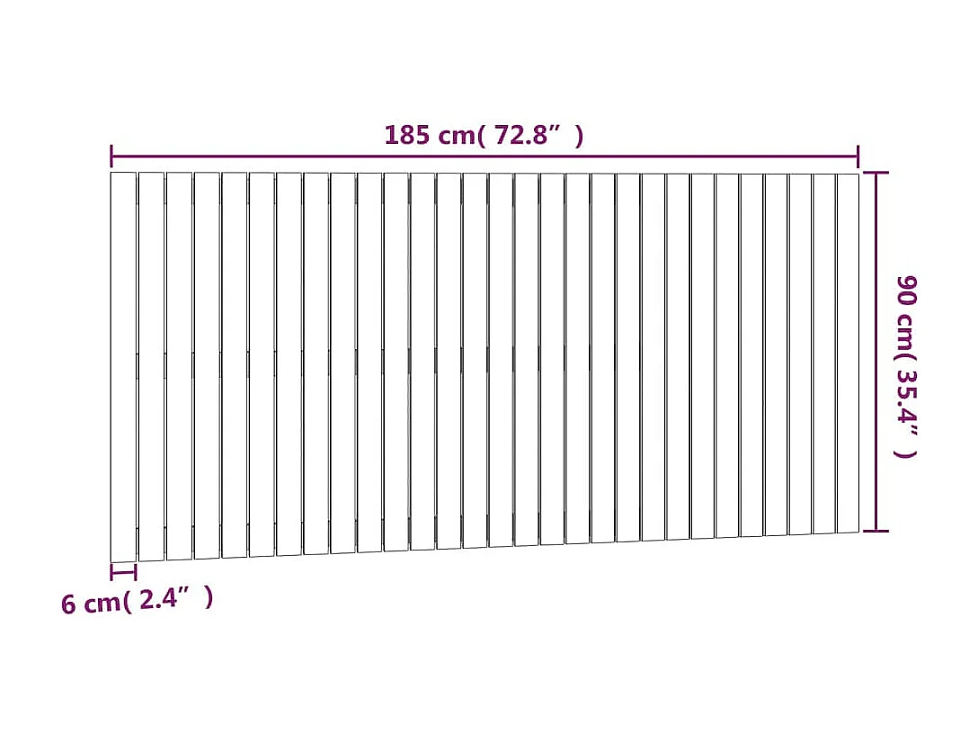 Testiera a muro Bianco 185x3x90 cm Legno massello di pino