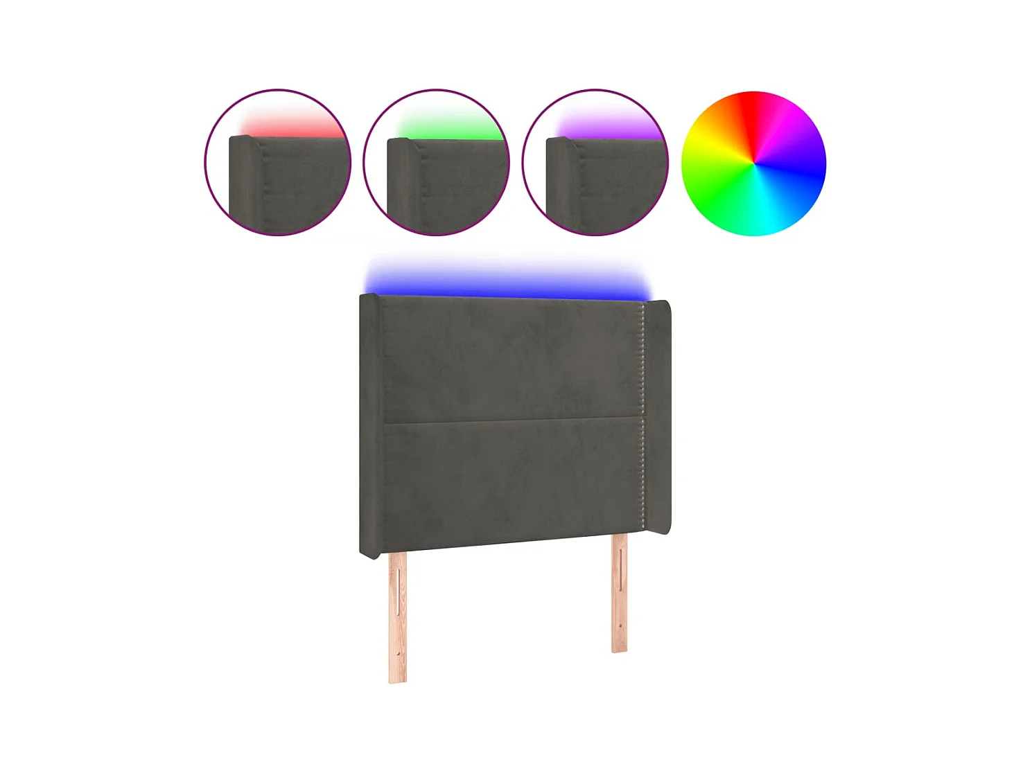 Testiera LED Grigio Scuro 103x16x118/128 cm Velluto