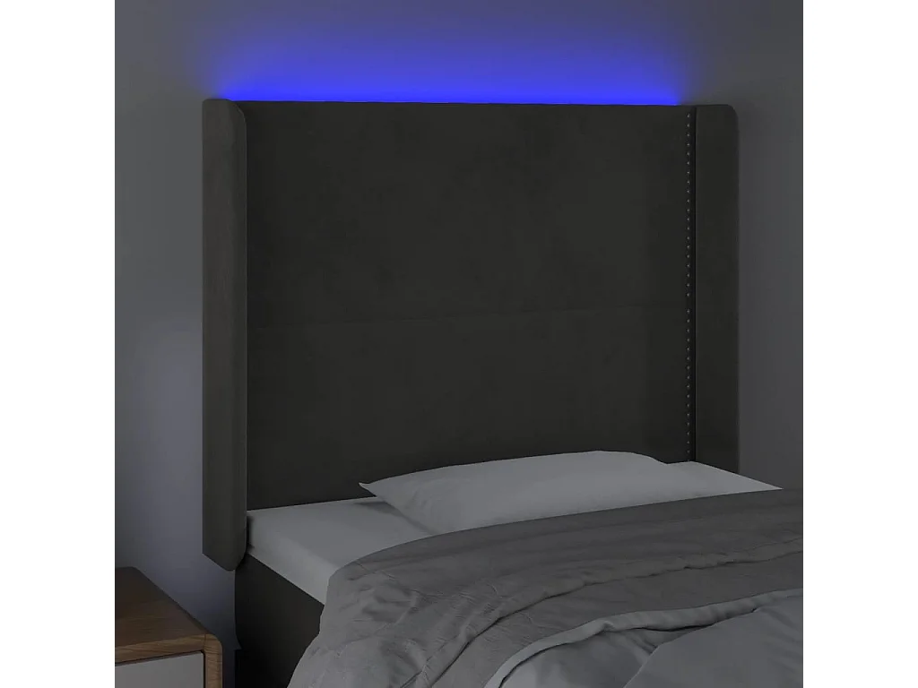 Testiera LED Grigio Scuro 103x16x118/128 cm Velluto