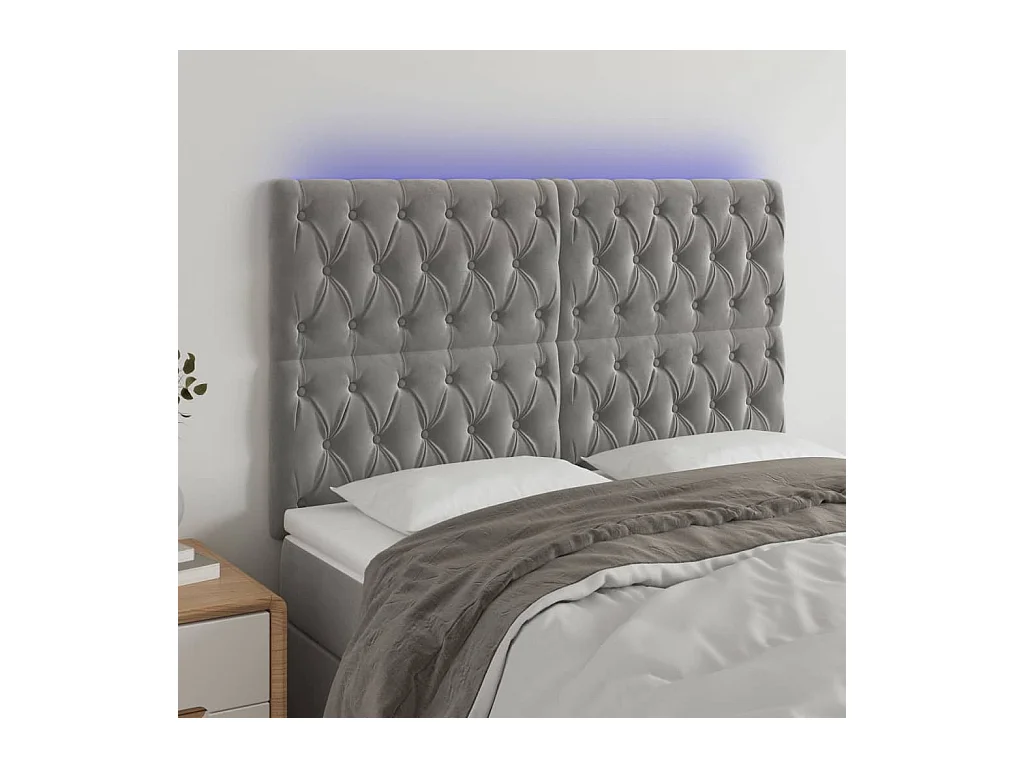 Tête de lit à LED Gris clair 160x7x118/128 cm Velours