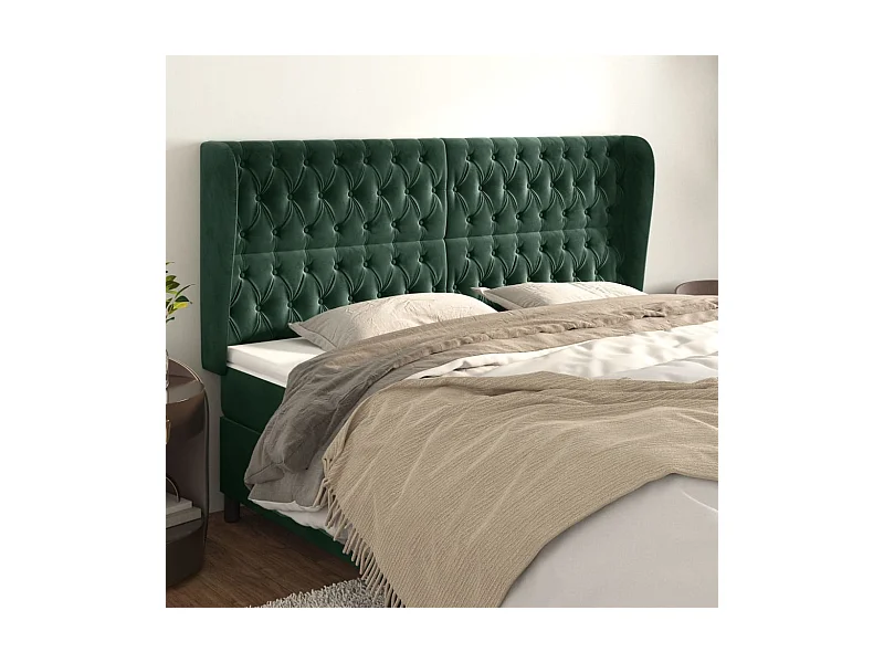 Hoofdbord met vleugels Donkergroen 183x23x118/128 cm Fluweel