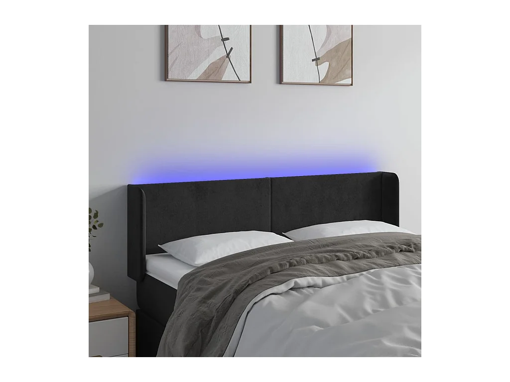 Schwarzes LED-Kopfteil 147x16x78/88 cm Samt