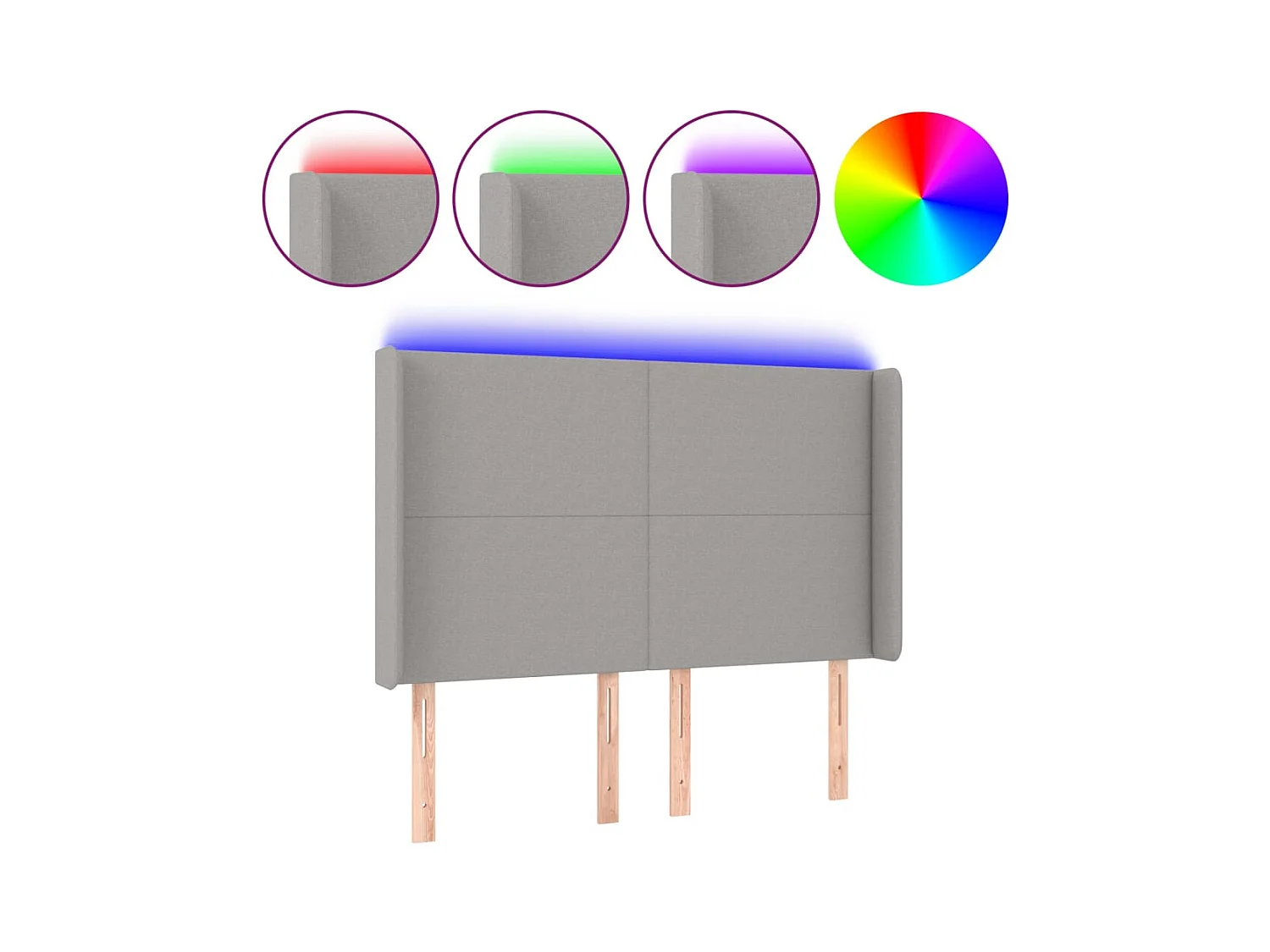 LED-Kopfteil Hellgrau 147x16x118/128 cm Stoff