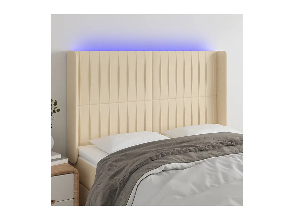 Tête de lit à LED Crème 147x16x118/128 cm Tissu