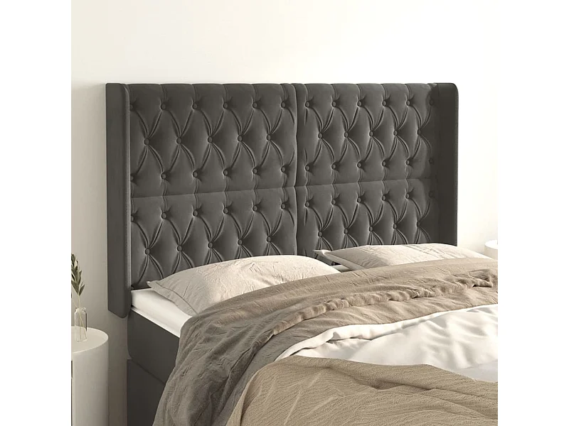 Tête de lit avec oreilles Gris foncé 163x16x118/128 cm Velours