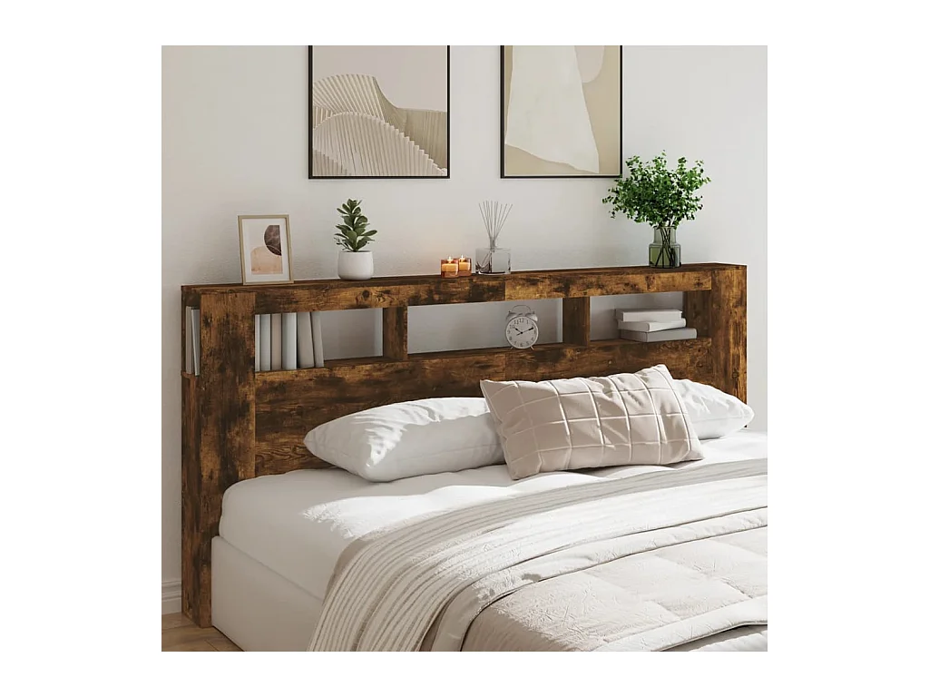 Gerookt eiken LED hoofdbord 220x18,5x103,5cm bewerkt hout
