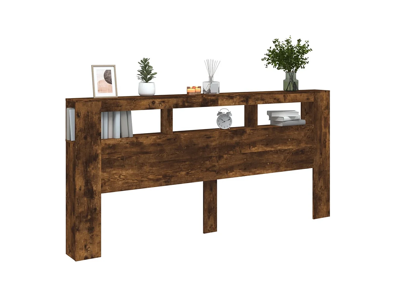 Gerookt eiken LED hoofdbord 220x18,5x103,5cm bewerkt hout