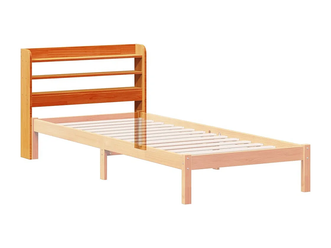 Cabecero con estantes, marrón cera, 75 cm, madera maciza de pino