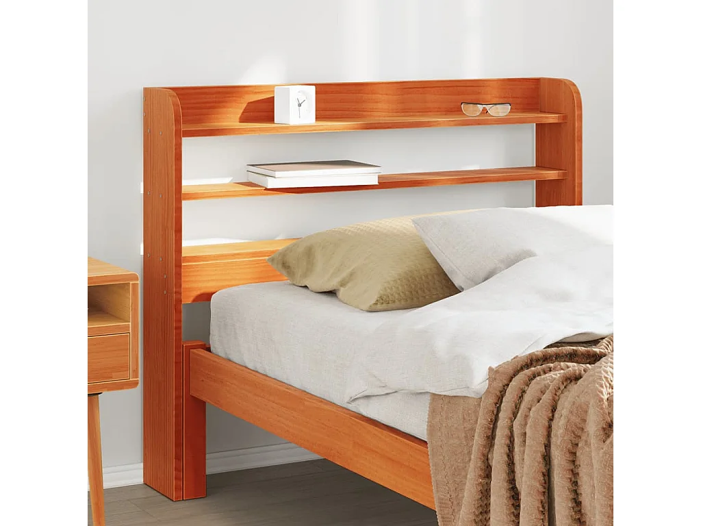 Testiera con ripiani, cera marrone, 75 cm, legno massello di pino