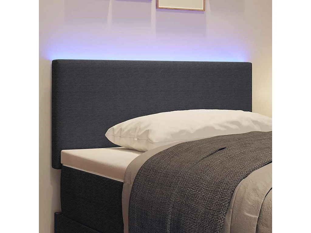 Tête de lit LED avec des lumières à LED Gris foncé 90 cm tissu