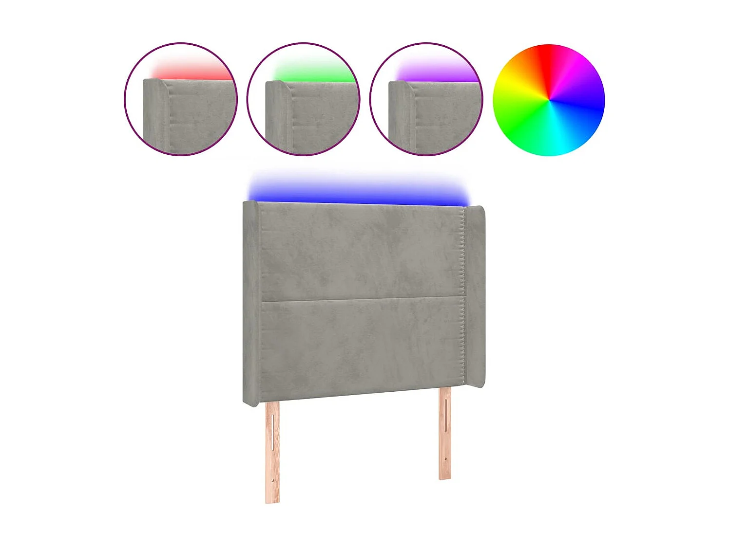 Testiera LED Grigio Chiaro 93x16x118/128 cm Velluto