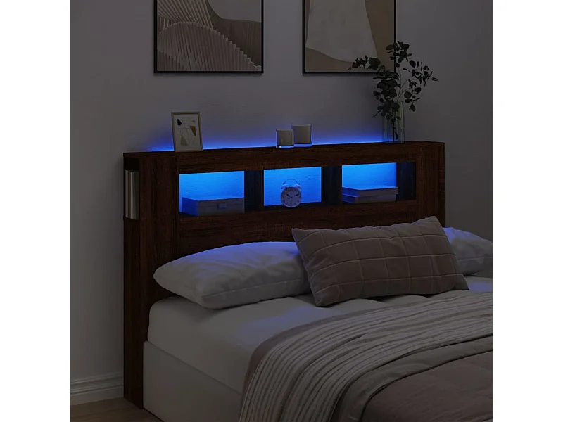 Testiera LED in rovere marrone 160x18,5x103,5cm in legno ingegnerizzato