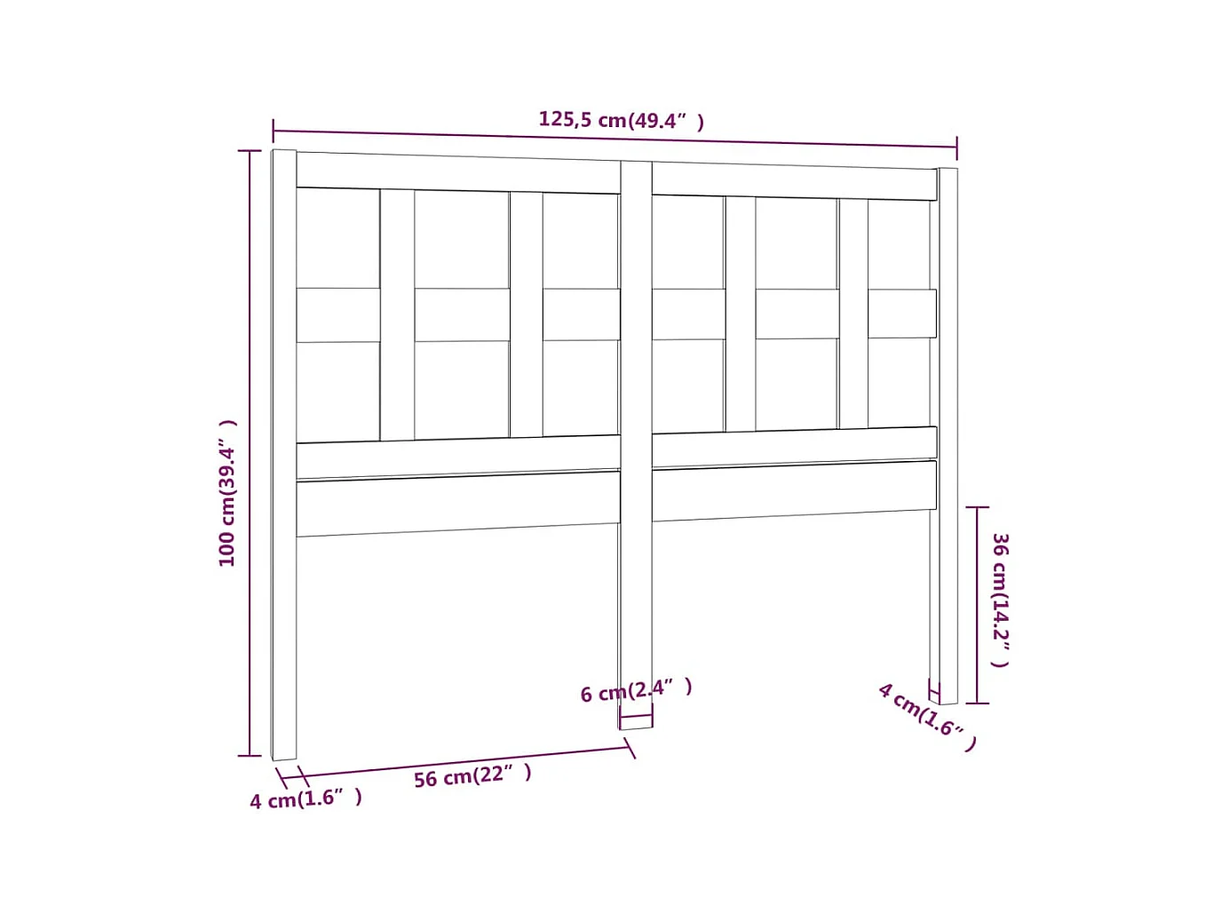 Wit hoofdbord 125,5x4x100 cm Massief grenenhout