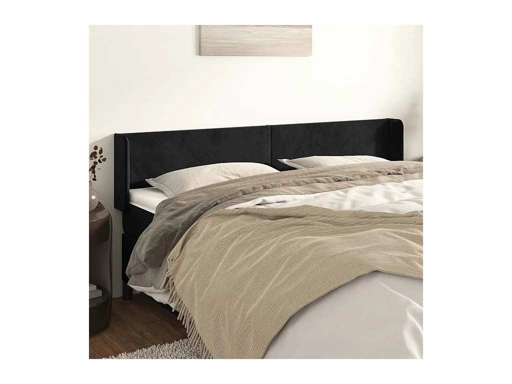 Testiera con ali Nero 203x16x78/88 cm Velluto