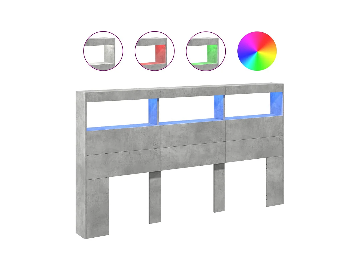 Betongrijs hoofdbord met LED's 180x17x102 cm