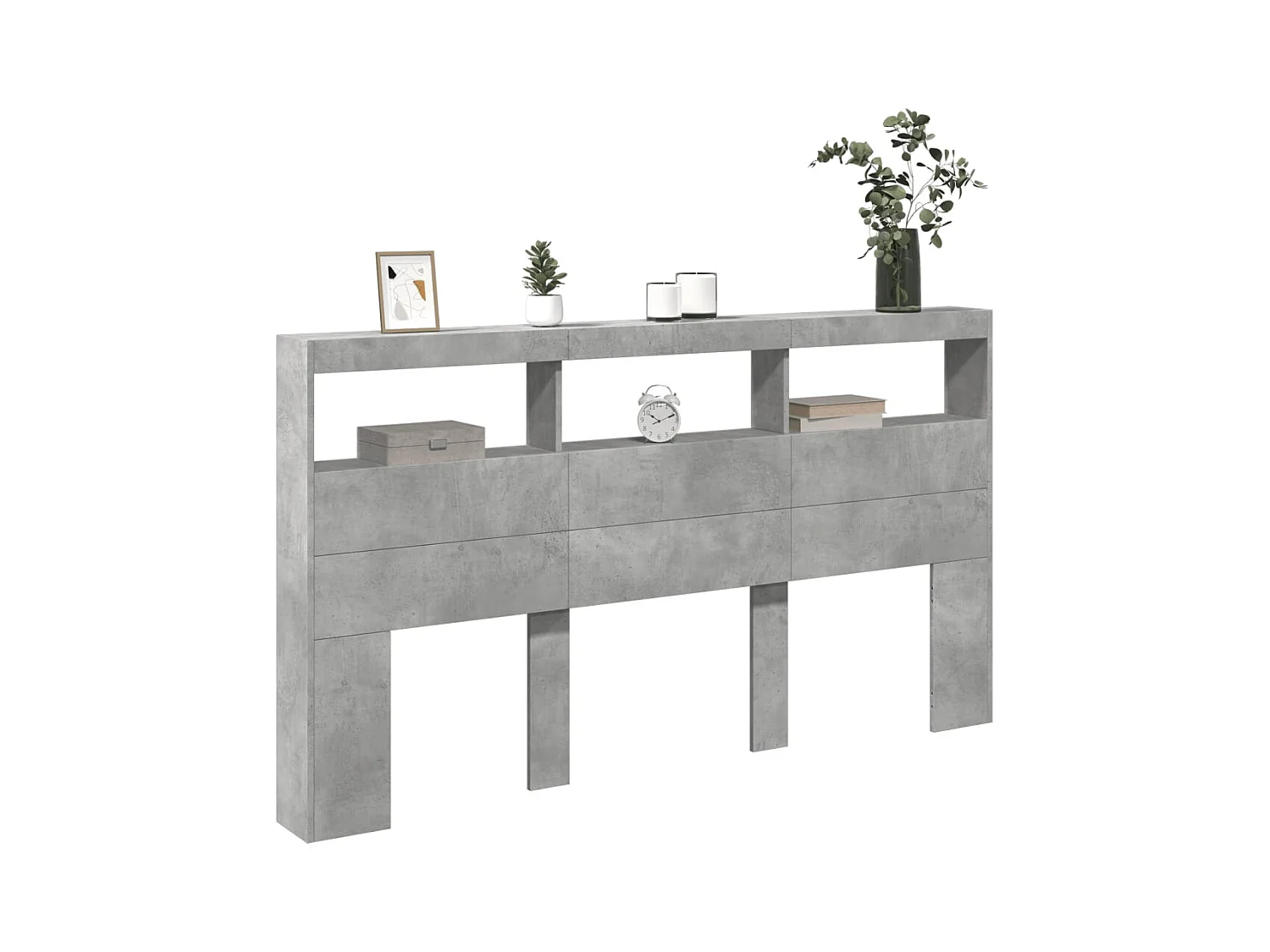 Betongrijs hoofdbord met LED's 180x17x102 cm