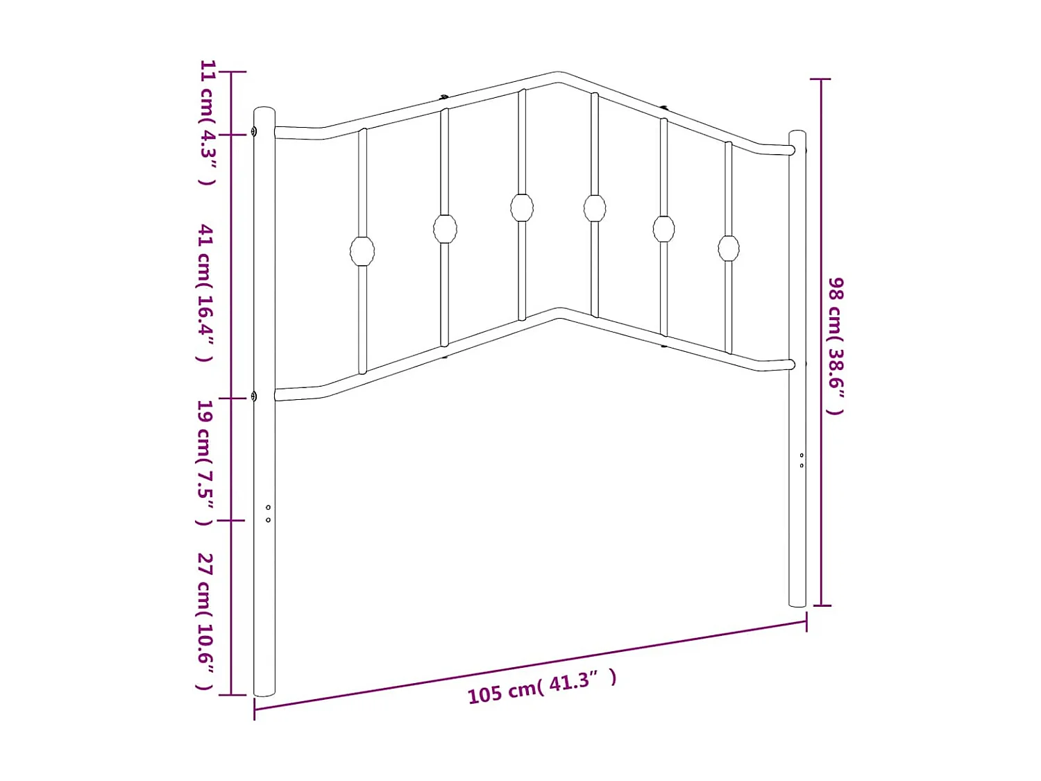Zwart metalen hoofdbord 100 cm