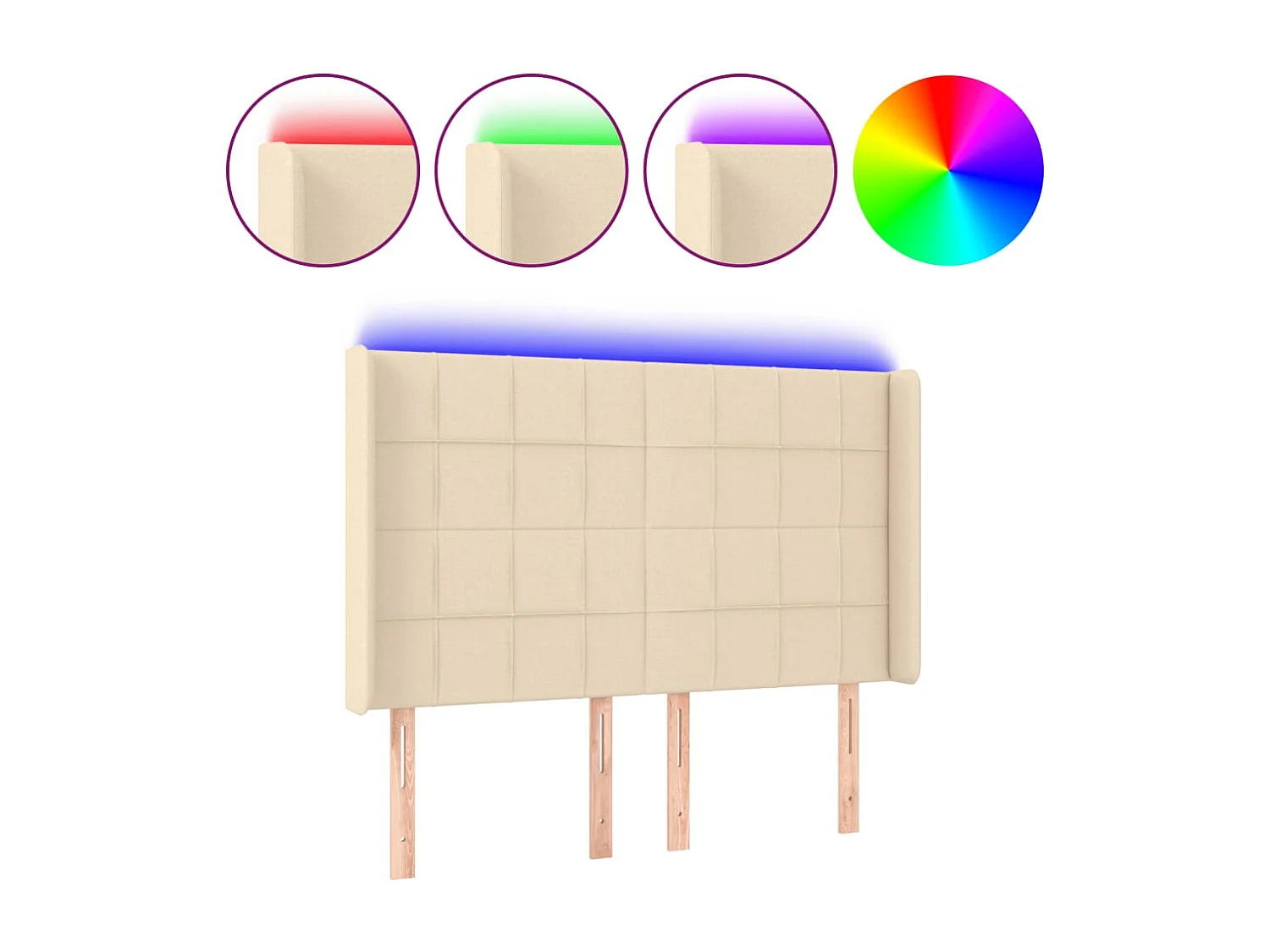 Testiera LED Crema 147x16x118/128 cm Tessuto