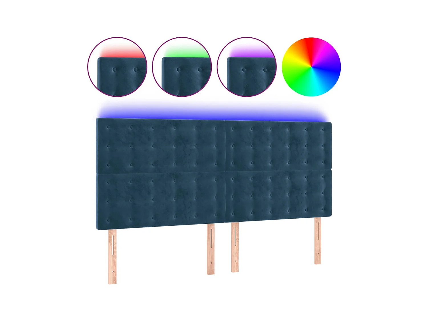 LED Hoofdbord Donkerblauw 160x5x118/128 cm Fluweel