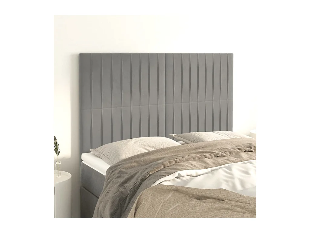 Têtes de lit 4 pcs Gris clair 72x5x78/88 cm Velours