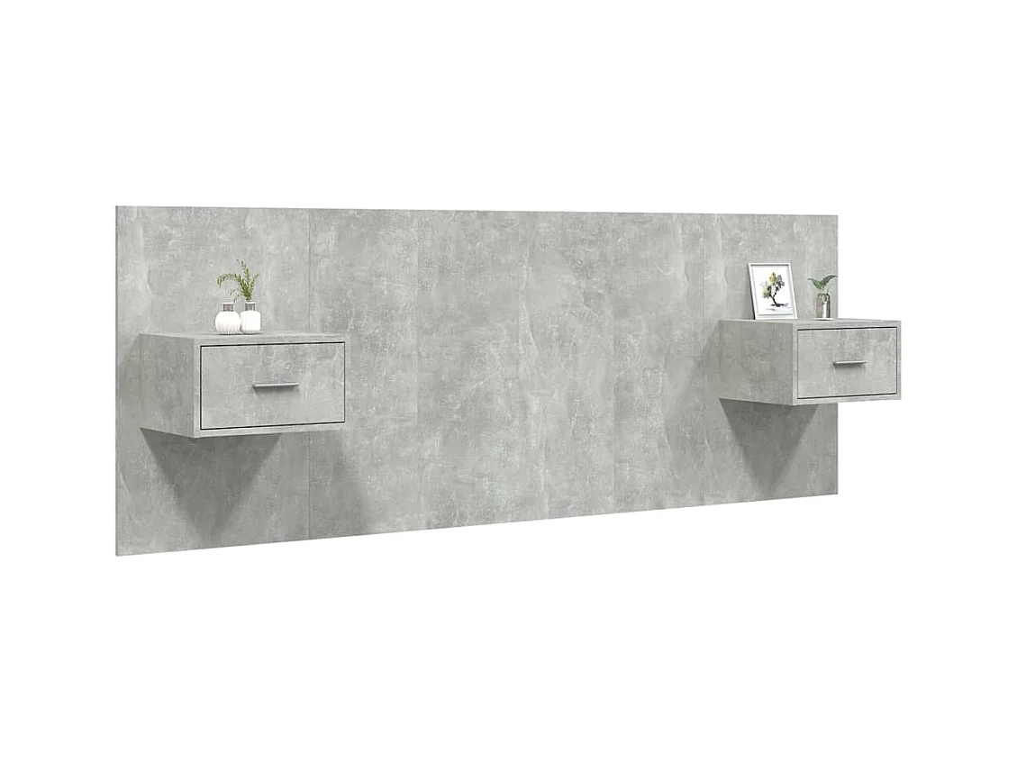 Betongrijs bewerkt houten hoofdeinde met kasten