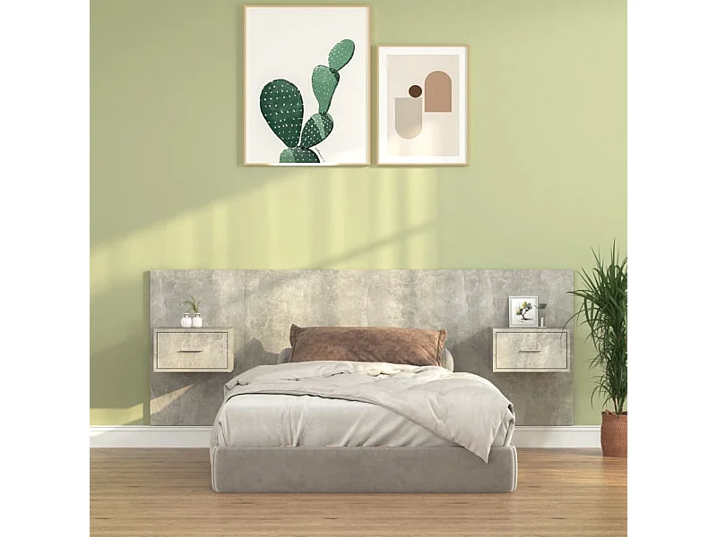 Tête de lit avec armoires Gris béton Bois d'ingénierie