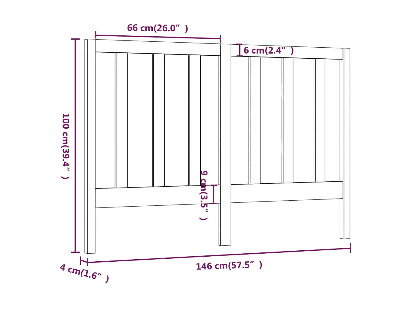 Hoofdbord 146x4x100 cm Massief grenenhout