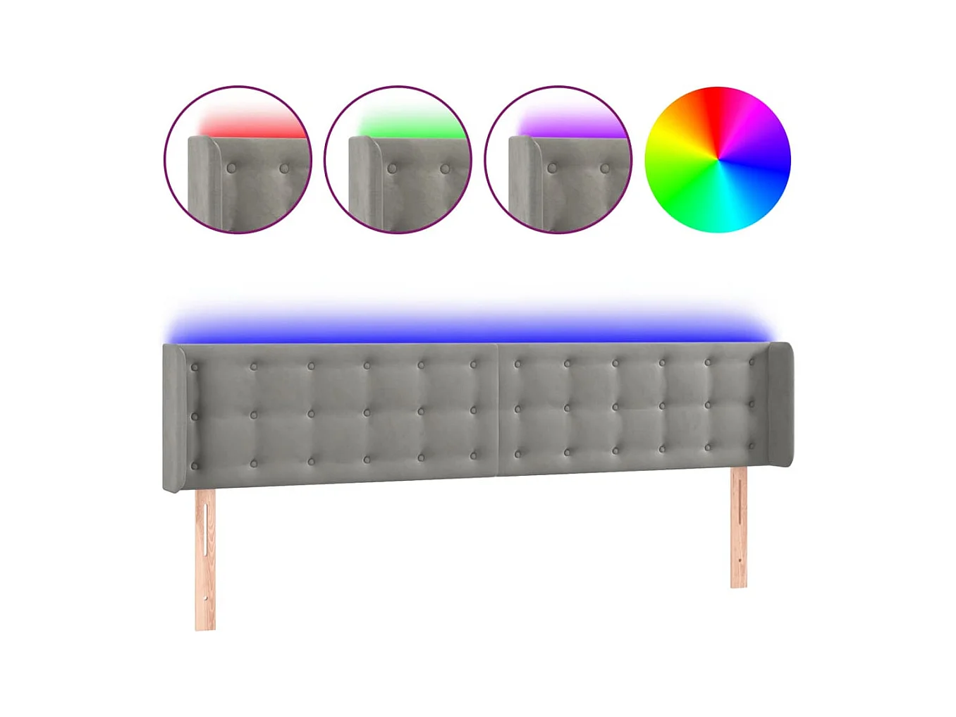 LED Hoofdbord Lichtgrijs 163x16x78/88 cm Fluweel