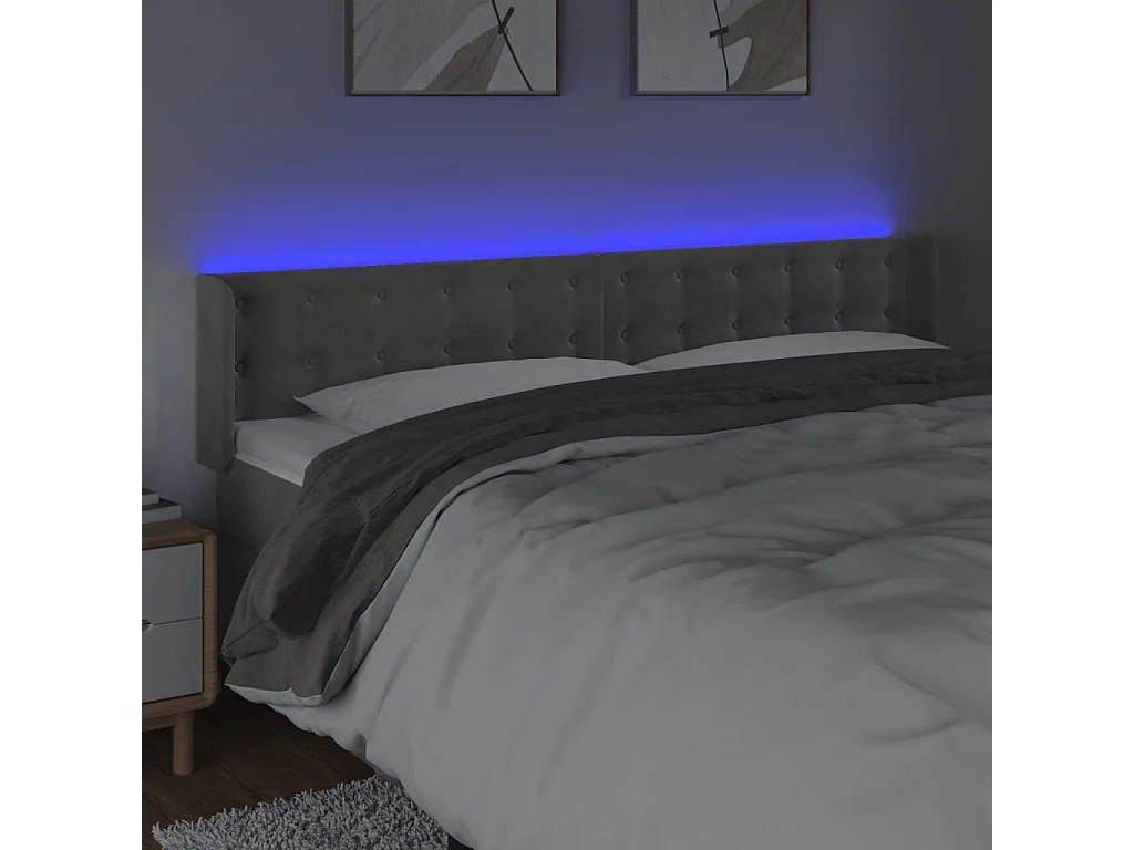Tête de lit à LED Gris clair 163x16x78/88 cm Velours