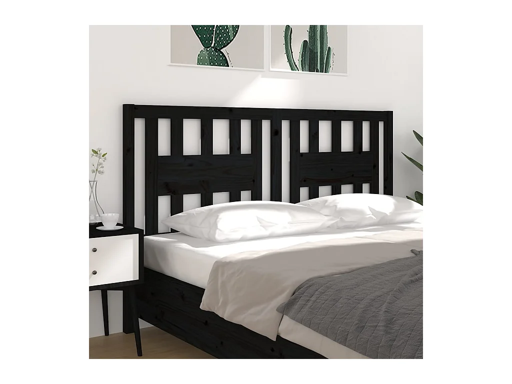 Tête de lit Noir 126x4x100 cm Bois massif de pin