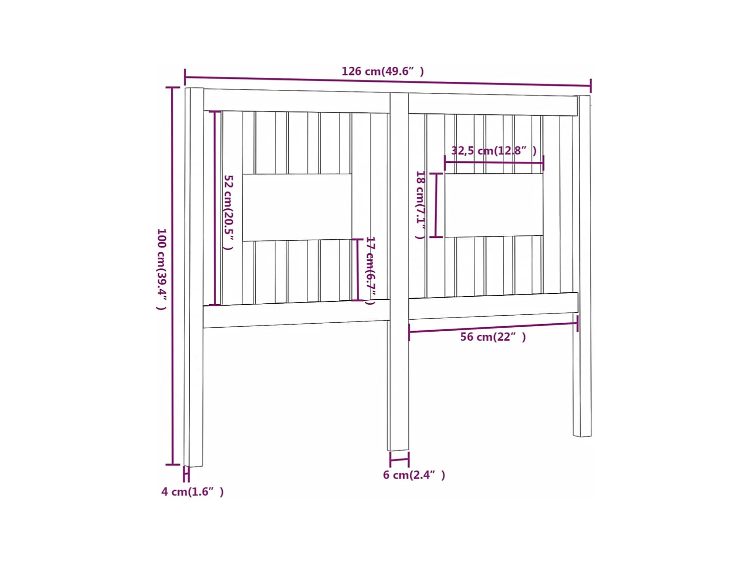 Tête de lit Noir 126x4x100 cm Bois massif de pin