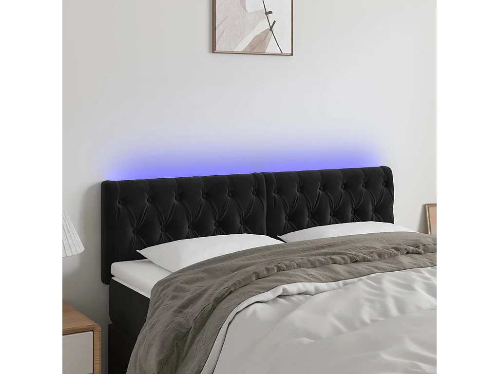 Tête de lit à LED Noir 144x7x78/88 cm Velours