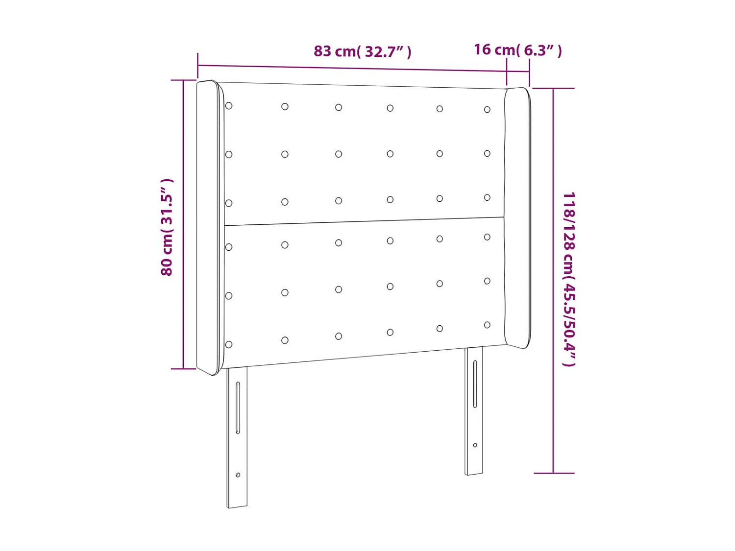 Testiera con ali Grigio scuro 83x16x118/128 cm Velluto
