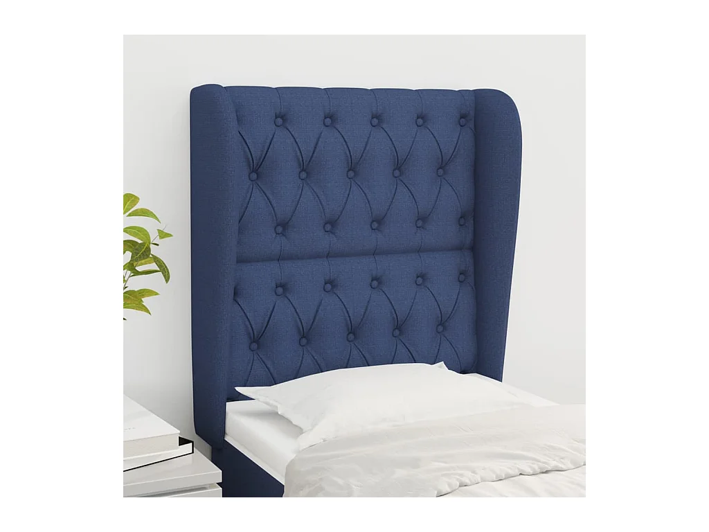 Hoofdbord met vleugels Blauw 83x23x118/128 cm Stof