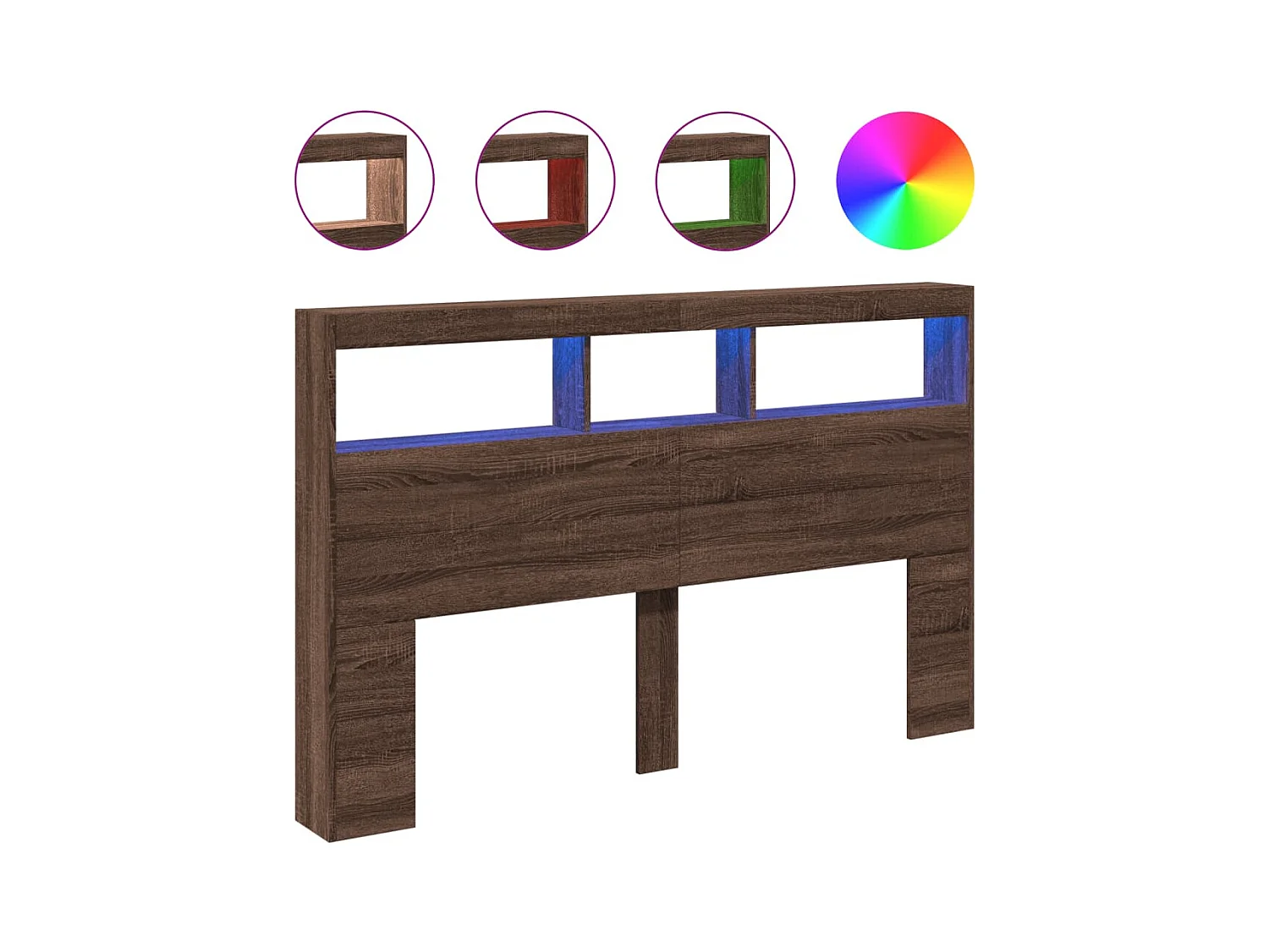 Hoofdbordkast met LED bruin eiken 160x17x102 cm