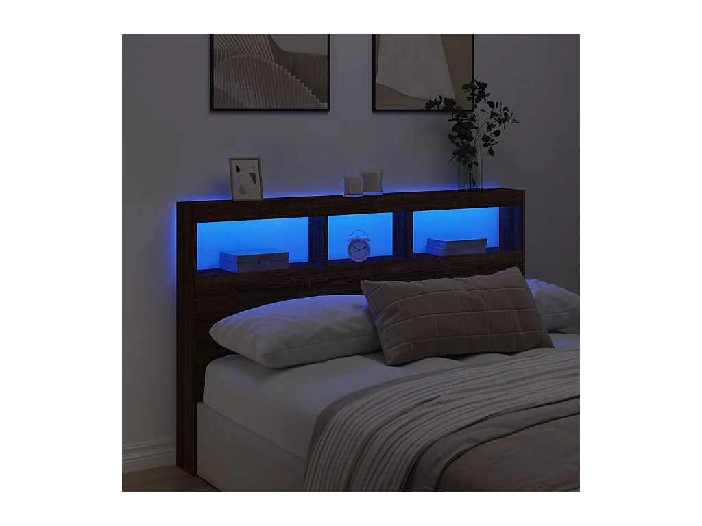 Hoofdbordkast met LED bruin eiken 160x17x102 cm