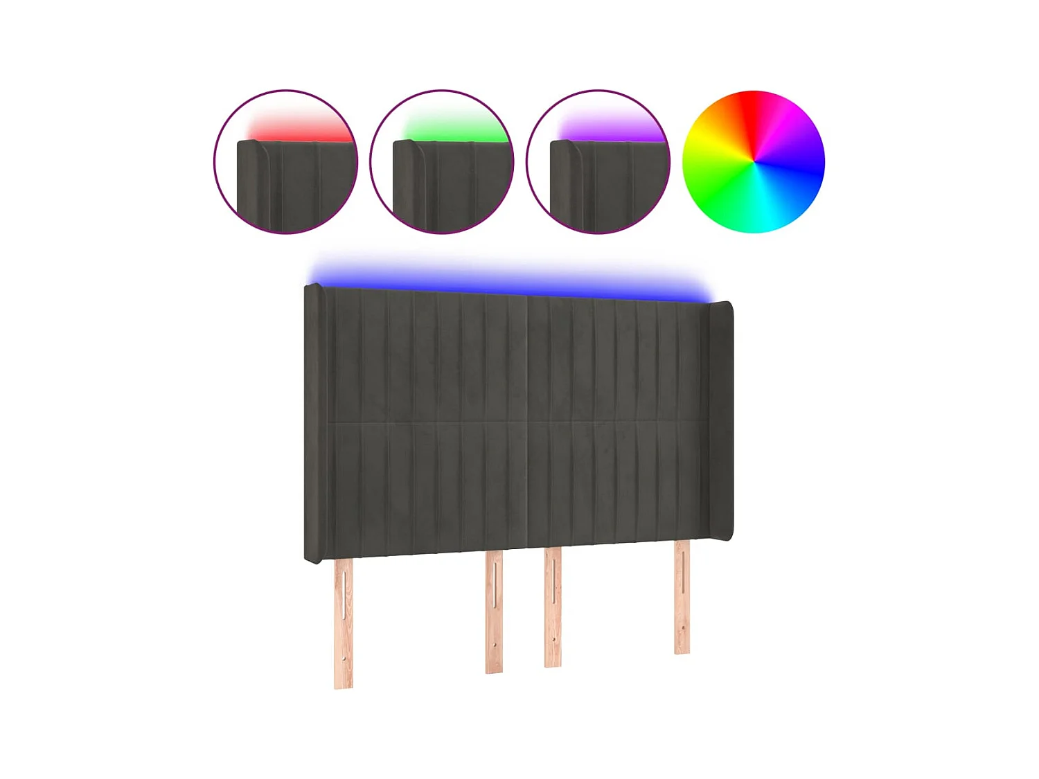 LED Hoofdbord Donkergrijs 147x16x118/128 cm Fluweel