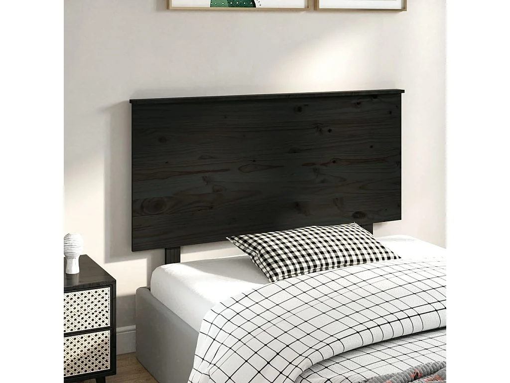 Cabecero negro 124x6x82,5 cm Madera maciza de pino