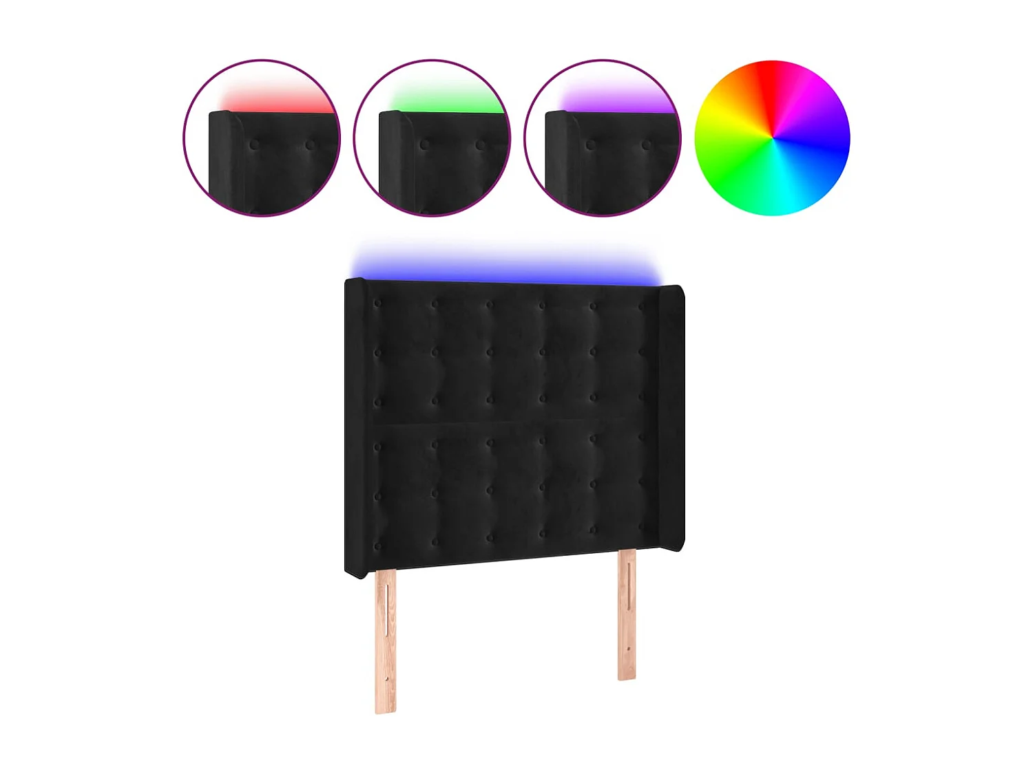 Cabecero LED Terciopelo Negro 93x16x118/128 cm