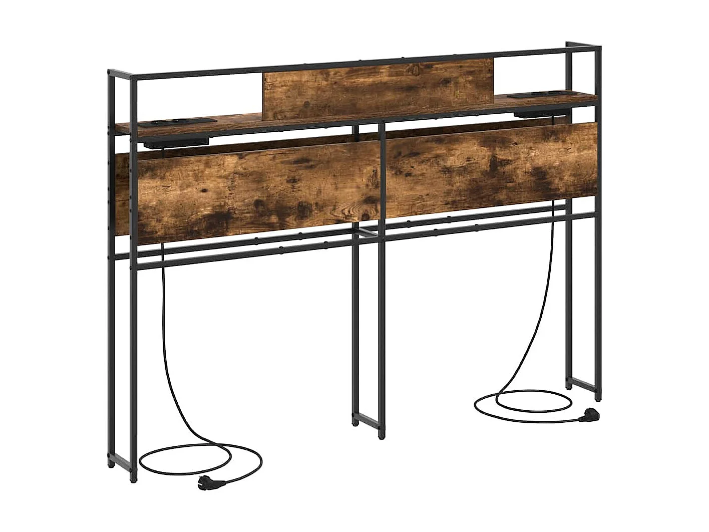 Gerookt eikenhouten hoofdeinde met opbergruimte, 120 cm, bewerkt hout