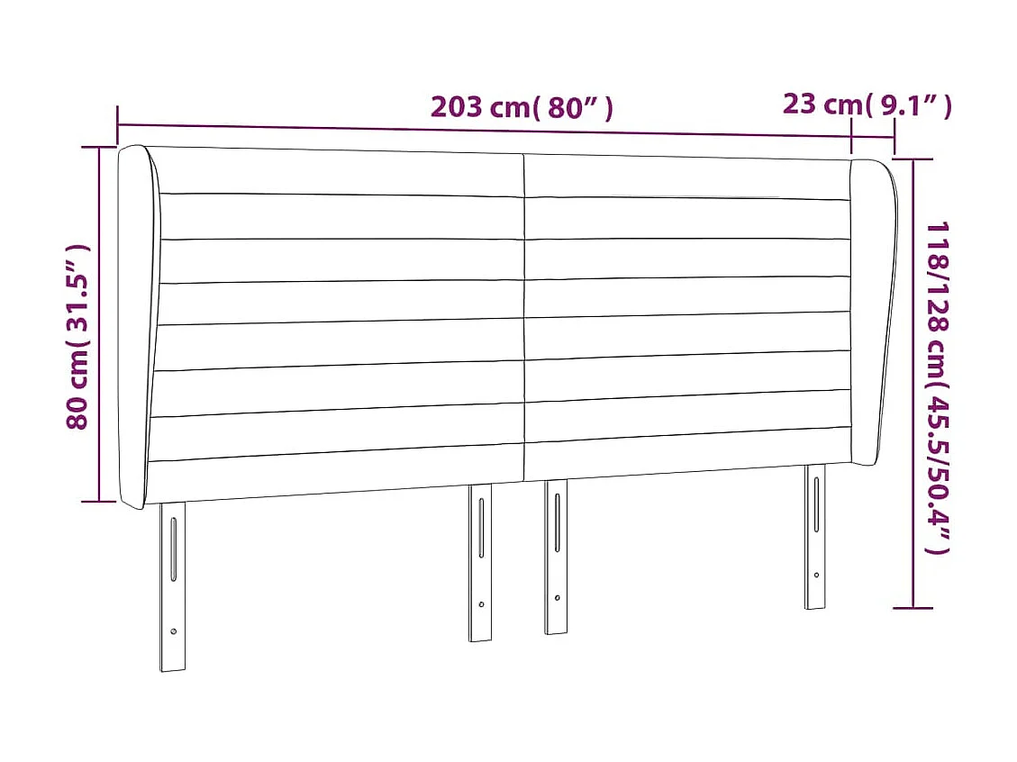 Hoofdbord met vleugels Taupe 203x23x118/128 cm Stof