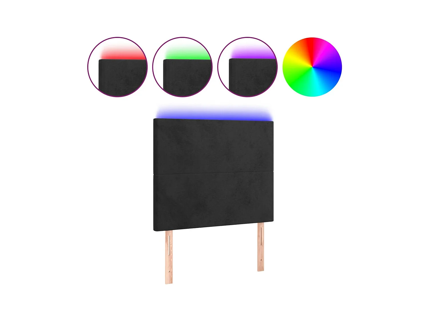 Tête de lit à LED Noir 100x5x118/128 cm Velours