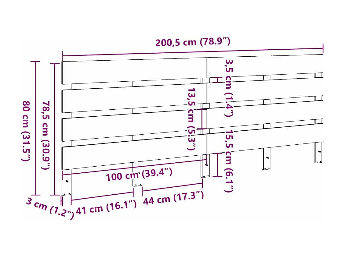 Tête de Lit Marron cire 200.5 x 3 x 80 cm Bois massif en pin