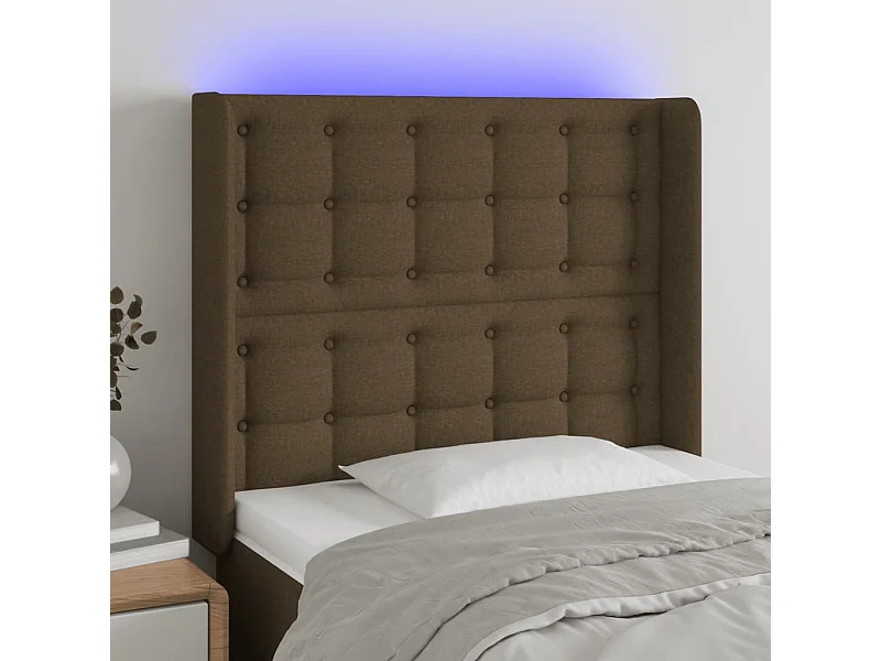 Tête de lit à LED Marron foncé 83x16x118/128 cm Tissu