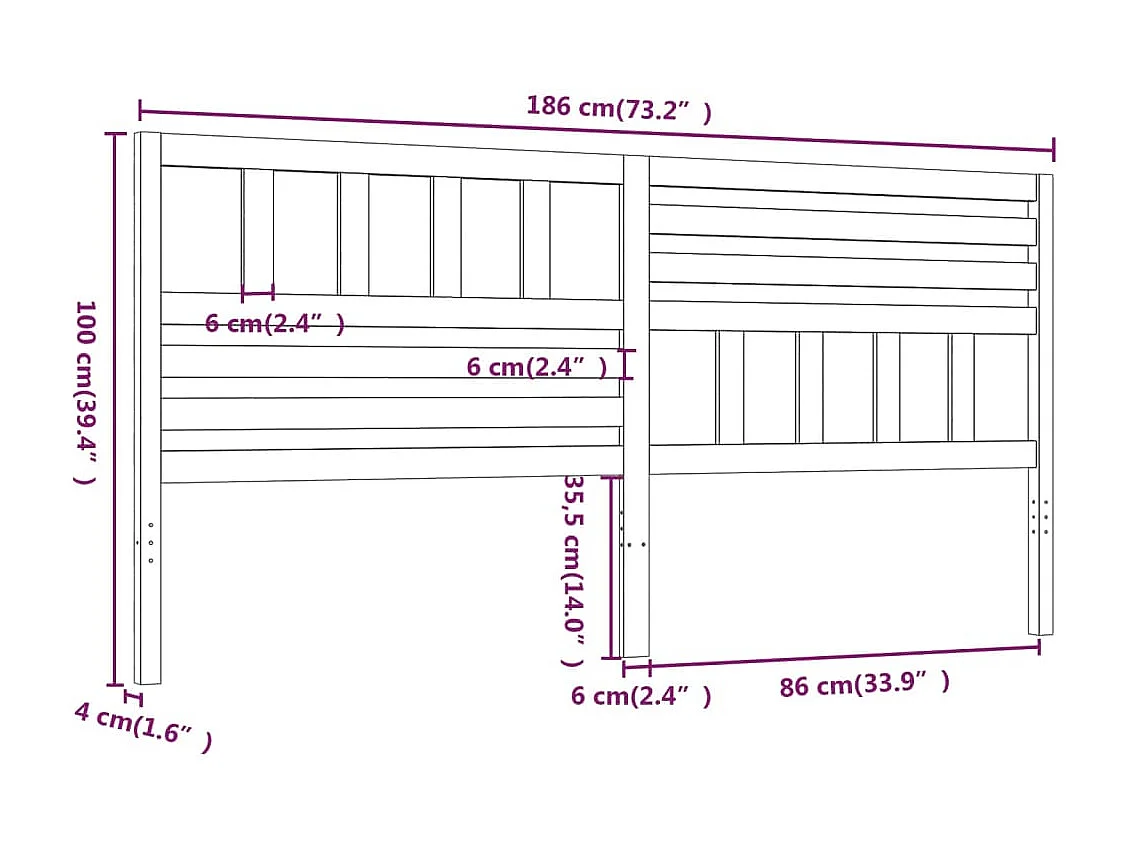 Hoofdbord 186x4x100 cm Massief grenenhout