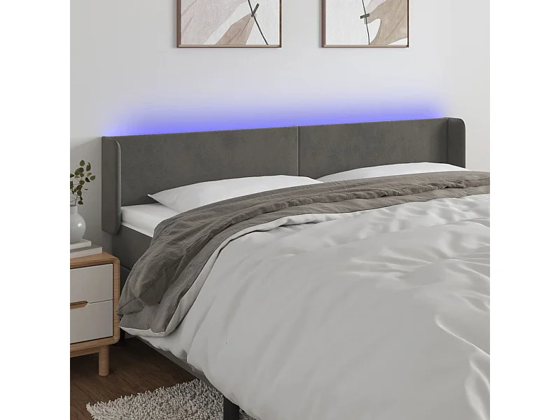 Tête de lit à LED Gris foncé 203x16x78/88 cm Velours