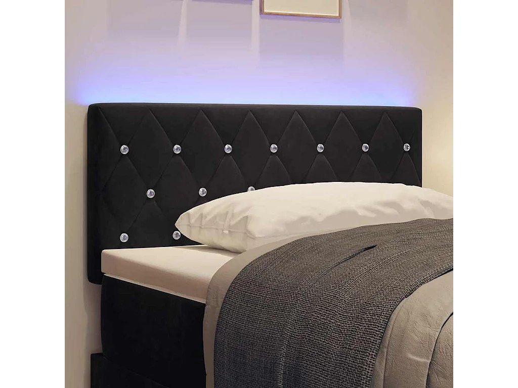 Tête de Lit LED avec des lumières à LED Noir 90 cm Velours